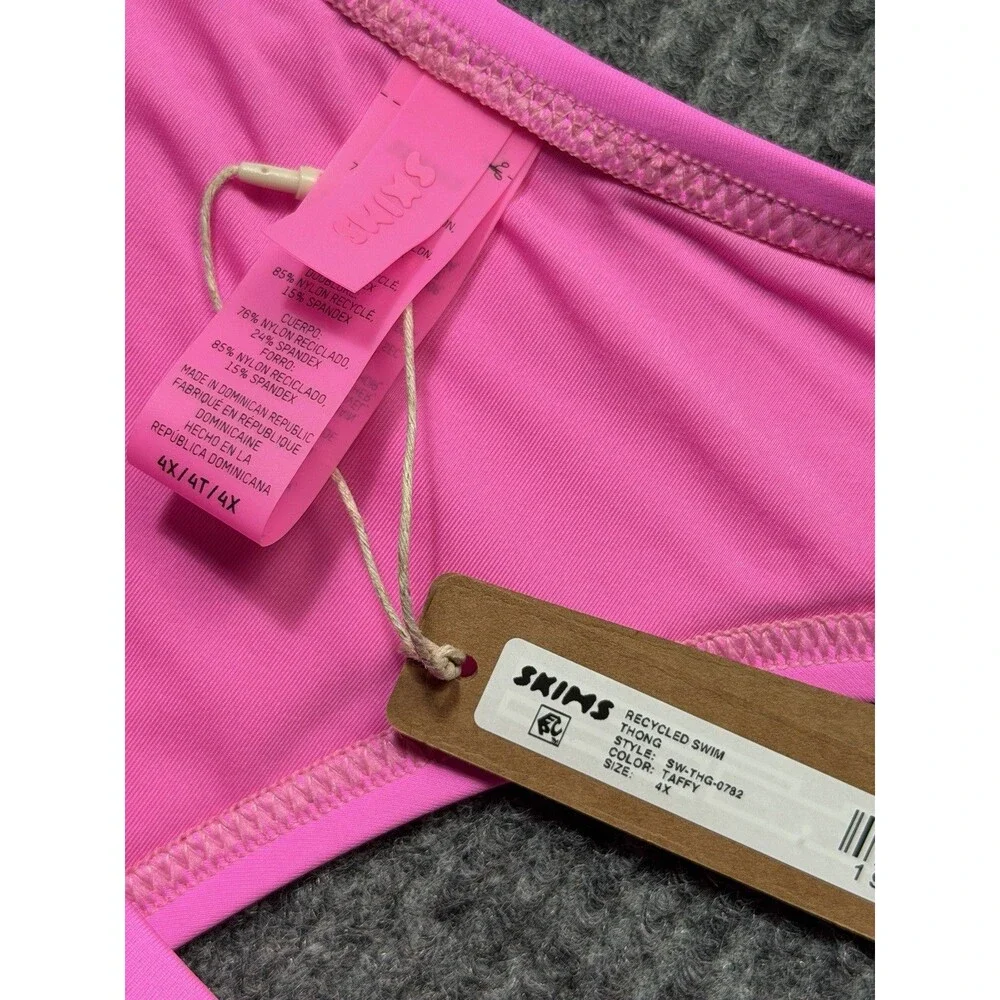 Skims Recycled Swim Thong Women Size 4X Bikini Bottom Pink Taffy NEW